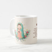 Kawaii Virgin of Guadalupe with flower and prayer Kaffeetasse (Vorderseite Links)