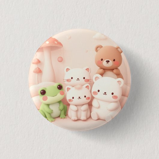 Kawaii Wald Freunde Bär Frosch und Hase Kinderzimm Button (Vorderseite)