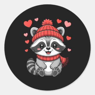 Kawaii Waschbär Valentinstag Herzen Schal Mütze  Runder Aufkleber
