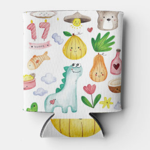 Kawaii Wasserfarbdoodles, Aufkleber fertig. Dosenkühler