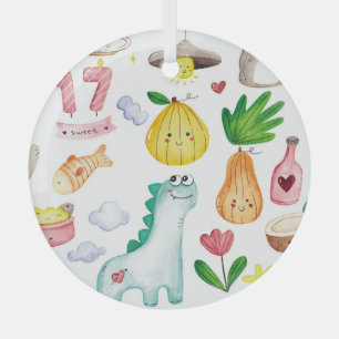 Kawaii Wasserfarbdoodles, Aufkleber fertig. Ornament Aus Glas