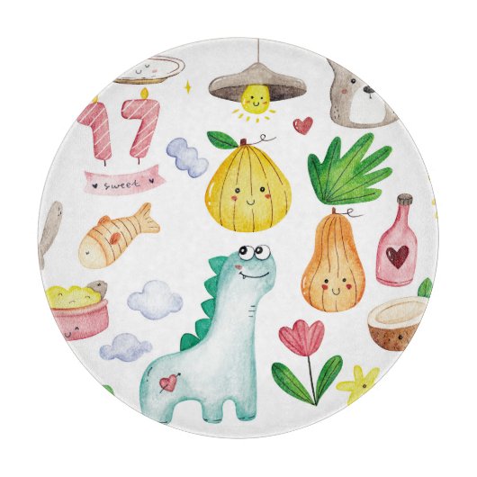 Kawaii Wasserfarbdoodles, Aufkleber fertig. Schneidebrett (Vorderseite)