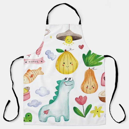 Kawaii Wasserfarbdoodles, Aufkleber fertig. Schürze (Vorderseite)