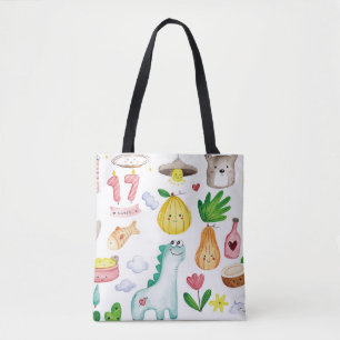 Kawaii Wasserfarbdoodles, Aufkleber fertig. Tasche