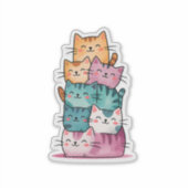 Kawaii Watercolor Cat Stack Niedlich Sticker (Vorderseite)