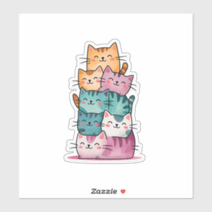 Kawaii Watercolor Cat Stack Niedlich Sticker