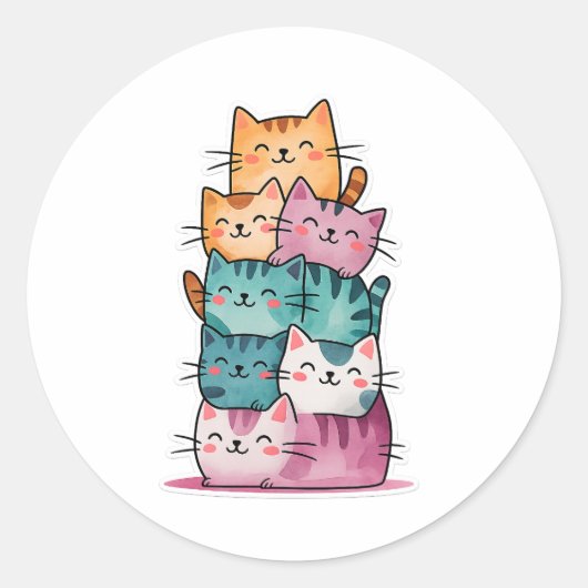 Kawaii Watercolor Cat Stack Niedlich Sticker (Vorderseite)