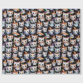 Kawaii Watercolor Halloween Witch Kittens Geschenkpapier (Flach)