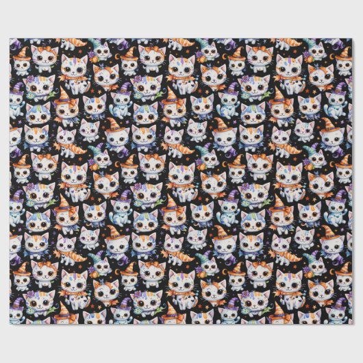 Kawaii Watercolor Halloween Witch Kittens Geschenkpapier (Flach)