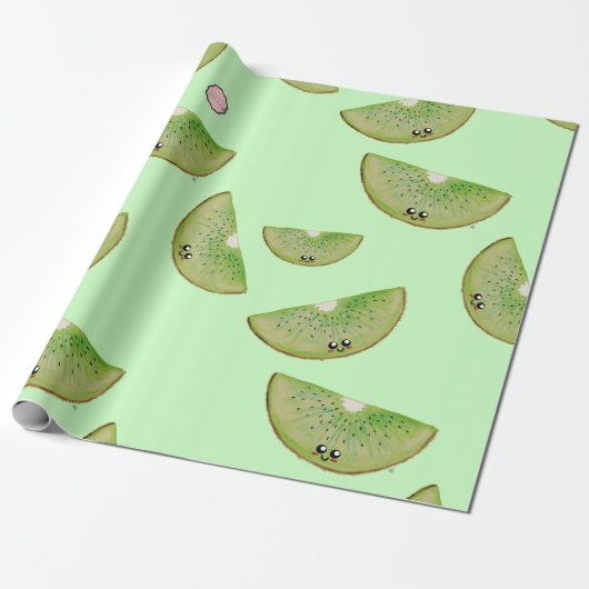 Kawaii Watercolor Kiwi Geschenkpapier (Ungerollt)