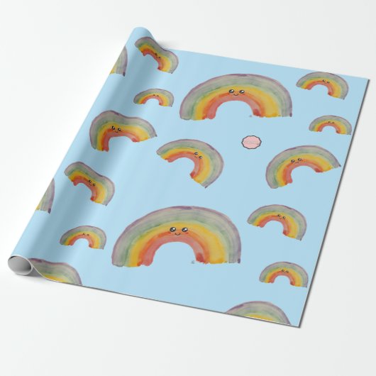 Kawaii Watercolor Rainbow Geschenkpapier (Ungerollt)