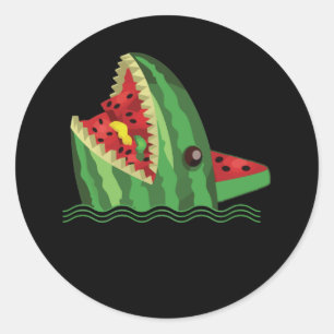 Kawaii Watermelon Shark Fin Familie Sommerurlaub Runder Aufkleber