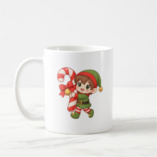 Kawaii-Weihnachts-Elf-Tasse mit Zuckerstange Kaffeetasse