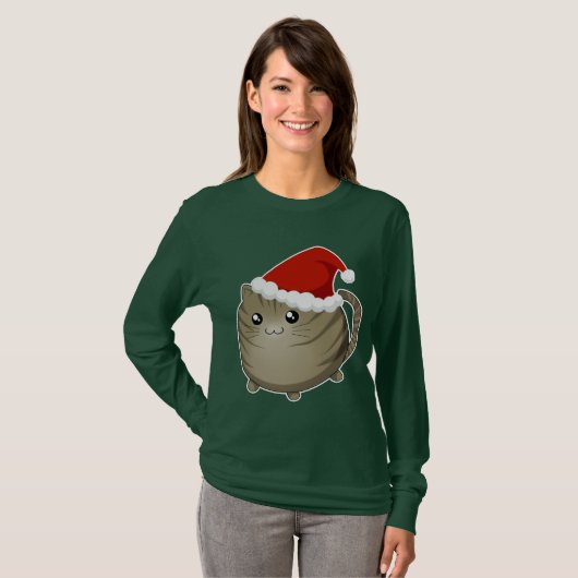 Kawaii Weihnachtsbraun Tabby-Miezekatzekatze T-Shirt (Vorne ganz)