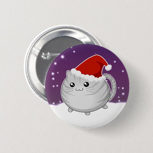 Kawaii Weihnachtsgraue Tabby-Miezekatzekatze Button (Vorne & Hinten)