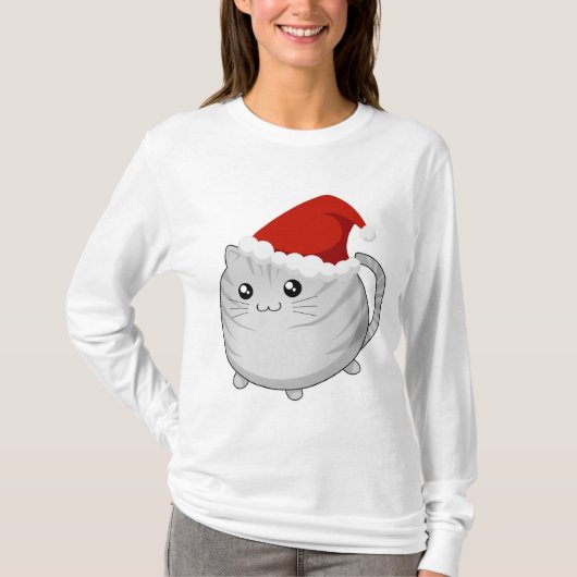 Kawaii Weihnachtsgraue Tabby-Miezekatzekatze T-Shirt (Vorderseite)