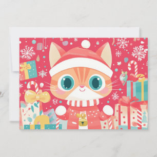 Kawaii Weihnachtskatze Festliche Geschenke Schneef Feiertagskarte