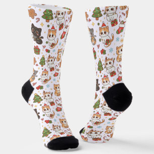 Kawaii Weihnachtskatzen Feiertagsmuster Crew Socke
