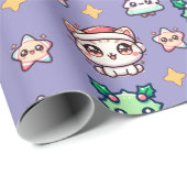 Kawaii Weihnachtskatzen & Sternen Umschlagpapier Geschenkpapier (Rolleneckpunkt)
