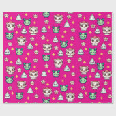 Kawaii Weihnachtskatzen & Sternen Umschlagpapier Geschenkpapier (Flach)