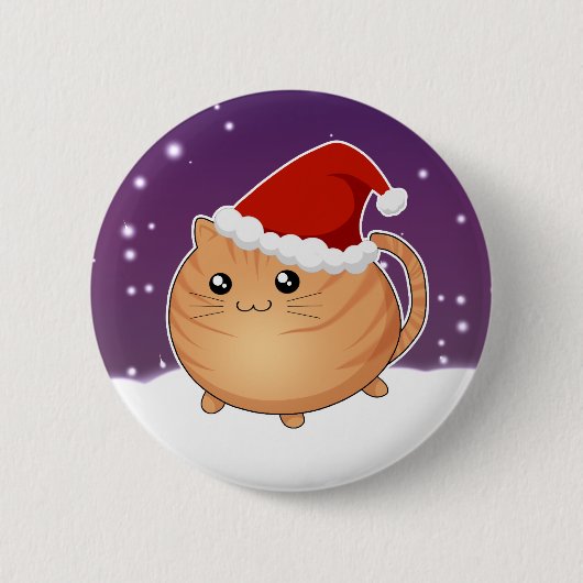 Kawaii Weihnachtsorange Tabby-Miezekatzekatze Button (Vorderseite)
