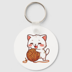 Kawaii Weißes Kätzchen mit Wollball-Schlüsselanhän Schlüsselanhänger
