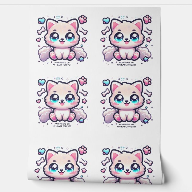 Kawaii Welppy Pawprints auf My Heart, Forever Tapete (Abrollen)