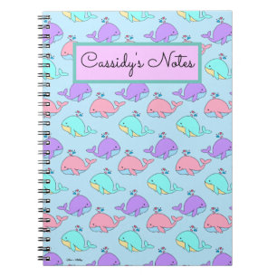 Kawaii Whale Muster Blau Notizblock