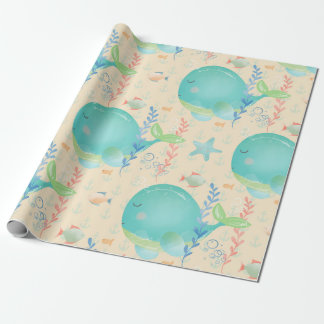 Kawaii Whale unter dem Sea Baby Shower Muster Geschenkpapier