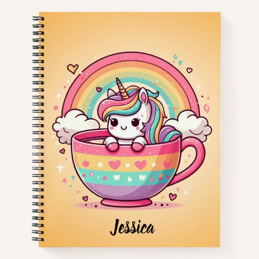 Kawaii Whimsical Rainbow Unicorn-Notebook Notizblock (Vorderseite)