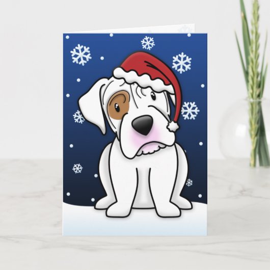 Kawaii White Boxer Weihnachtskarte Feiertagskarte (Vorderseite)