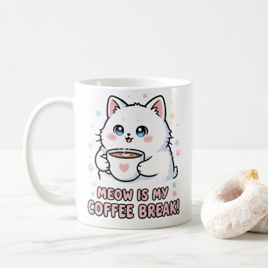 Kawaii White Cat Coffee Mug Kaffeetasse (Mit Donut)