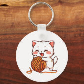 Kawaii White Kitten with Woolen Ball Keychain Schlüsselanhänger (Rückseite)