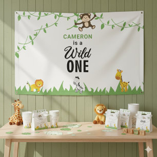 Kawaii Wild One Birthday Safari Jungle Animals Banner