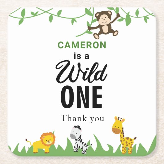 Kawaii Wild One Birthday Safari Jungle Animals Rechteckiger Pappuntersetzer (Vorderseite)