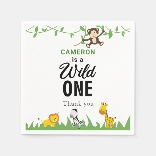 Kawaii Wild One Birthday Safari Jungle Animals Serviette (Vorderseite)