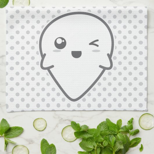 Kawaii Winking Ghost Küchentuch (Gefaltet)