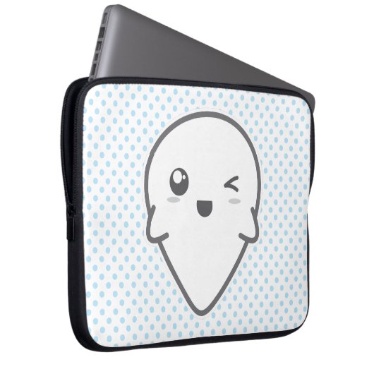 Kawaii Winking Ghost Laptop Sleeve (Vorne Rechts)