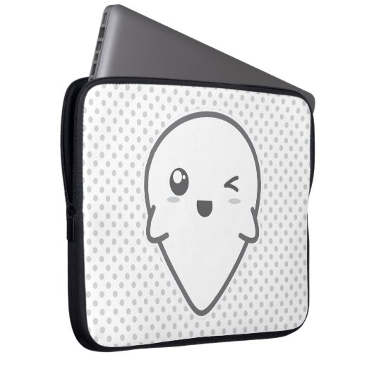 Kawaii Winking Ghost Laptop Sleeve (Vorne Rechts)