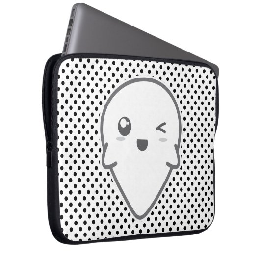 Kawaii Winking Ghost Laptop Sleeve (Vorne Rechts)