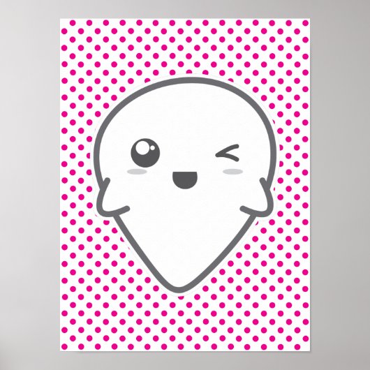 Kawaii Winking Ghost Poster Print (Vorne)