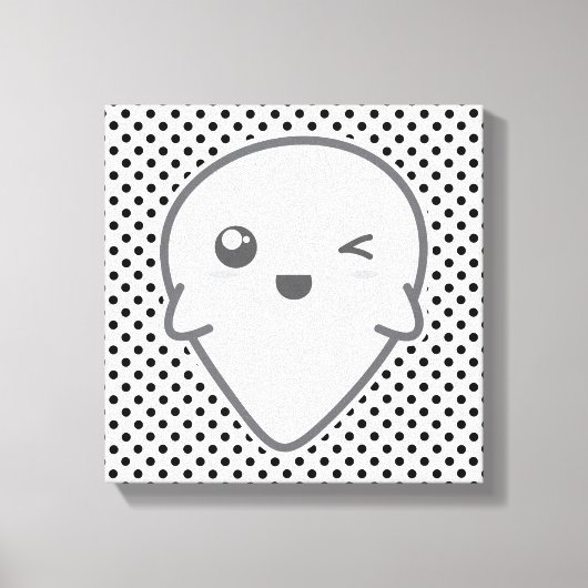 Kawaii Winking Ghost Wrapped Canvas Leinwanddruck (Vorderseite)