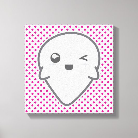 Kawaii Winking Ghost Wrapped Canvas Leinwanddruck (Vorderseite)