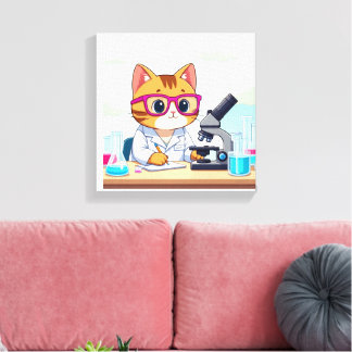 Kawaii-Wissenschaftler-Katze – Süße Cartoon-Labor- Leinwanddruck
