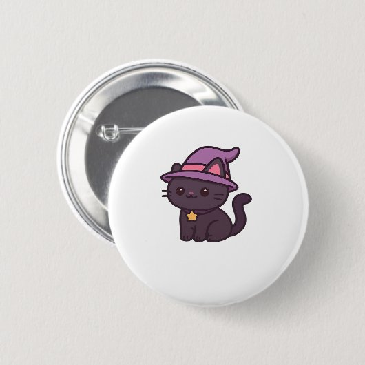 Kawaii Witch Cat in Purple Hat Classic T-Shirt Button (Vorne & Hinten)
