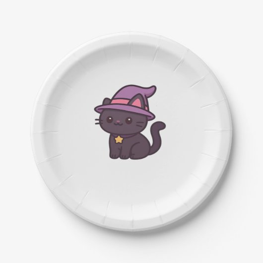 Kawaii Witch Cat in Purple Hat Classic T-Shirt Pappteller (Vorderseite)