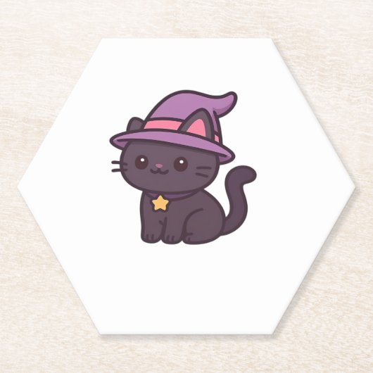 Kawaii Witch Cat in Purple Hat Classic T-Shirt Untersetzer (Vorderseite)