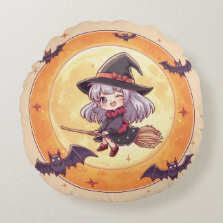 Kawaii Witch Round Pillow Rundes Kissen