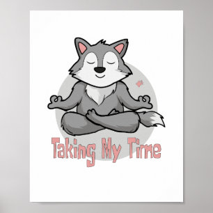Kawaii-Wolf, der Yoga-Posen für Meditation durchfü Poster