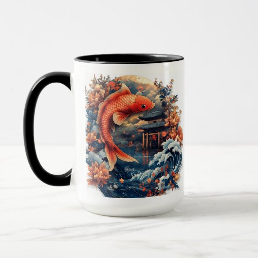 Kawaii Woodblock Carp Dragon Gate Tasse (Links)